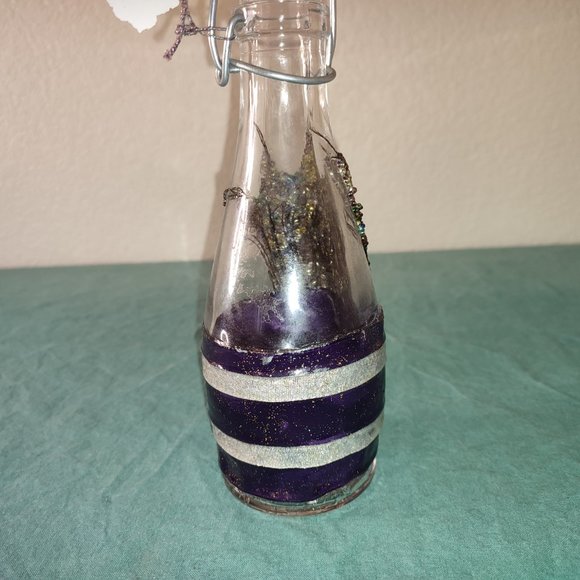 Amazing Crafted Artisan Bottle Italy Peacock Feather Design applied beads Boho - Picture 10 of 12